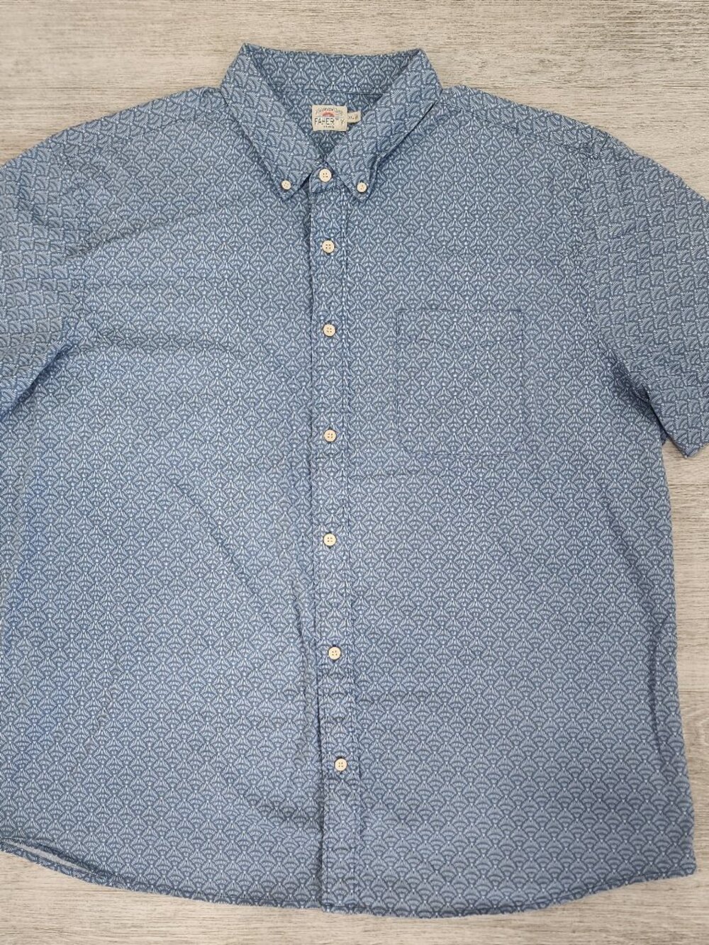 Faherty Button Down Short Sleeve Shirt Geometry Pattern Men's XXL Pockets